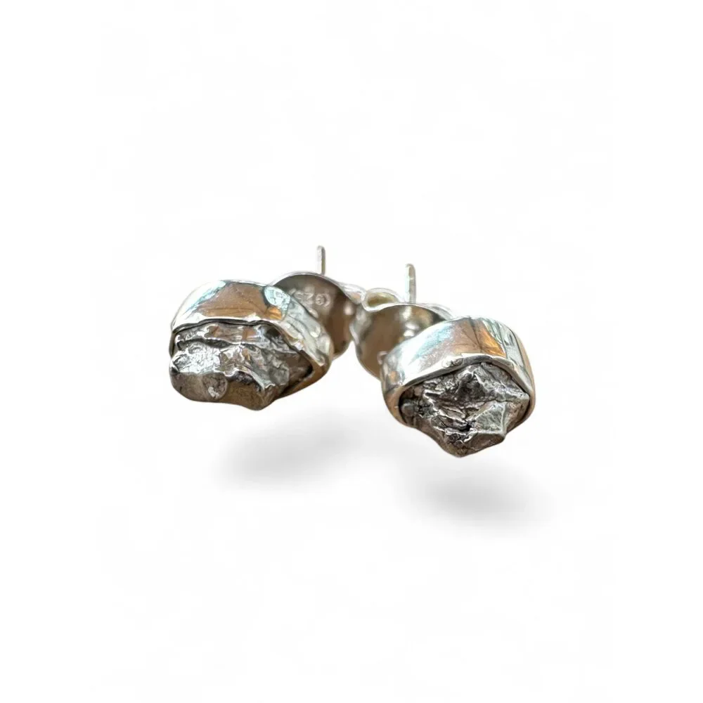 Meteorite Solid 925 Sterling Silver stud Earrings